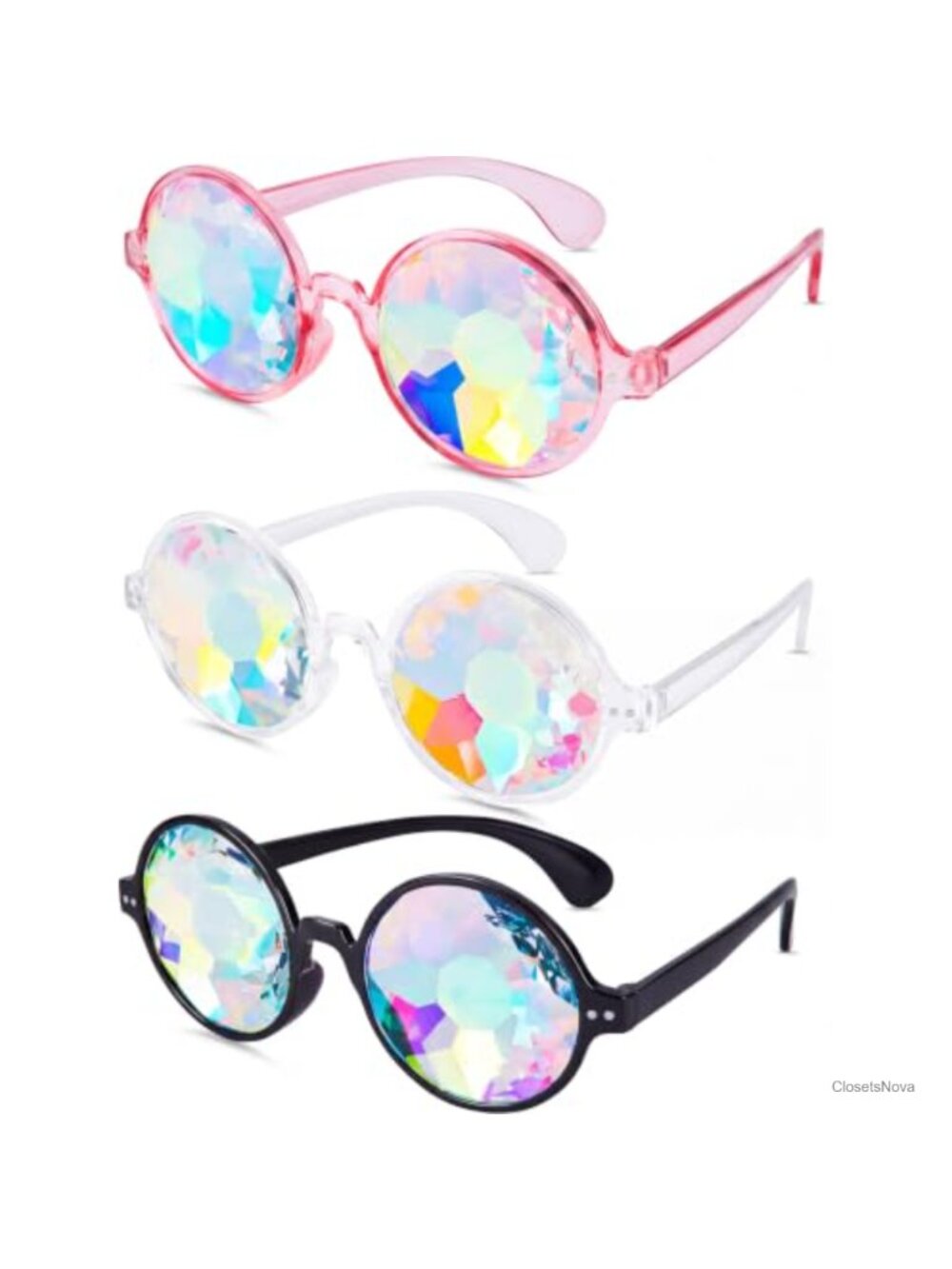 Kaleidoscope Rave Glasses 3 Pairs Plastic Glass Lens Party Photo Props
